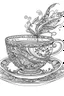 Placeholder: Outline art for coloring page, AVANT GARDE DRAWING TEACUP WITH SAUCER, coloring page, white background, Sketch style, only use outline, clean line art, white background, no shadows, no shading, no color, clear
