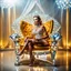 Placeholder: very beautiful fashion lady sitting on a luxury chair made of big diamonds wearing nice bride, lights reflecting on diamond and her jewels