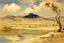 Placeholder: clouds, arid land, distant mountains, dry trees, pond, edouard manet impressionism painting