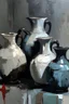 Placeholder: Thick impasto Oil painting of Vases and jugs in the style of Jeremy Mann