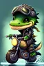 Placeholder: a cute chibi alligator driving a motorcycle leather jacket digital art game style, digital art, high quality, fantasy look,