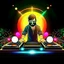 Placeholder: Dance hall ,dj play ,laser lights, disco ball, beard DJ play music with DJ desk