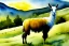 Placeholder: A happy llama stands in a pasture. Watercolour