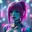 Placeholder: a pretty cyberpunk girl, android, bright hair, futuristic
