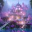 Placeholder: a magical flower bleu pink house in the woods, pink vertical, blue lake,sharp, vines, candlelit, endor, ornate, elegant, highly detailed, artstation, concept art, smooth, sharp focus, illustration, 8k, splash art, wallpaper, key visual