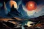 Placeholder: night, rocks, cosmic fantasy influence, enigmatic, mountains, infinite, 90's sci-fi movies influence, wilfrid de glehn and jenny montigny and rodolphe wytsman impressionism paintings