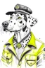 Placeholder: Ink sketch of a dalmatian dressed as a taxi driver