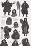 Placeholder: A dnd character sheet. A woman dressed for the cold north dressed in dark furs, with black hair. Death cleric wearing a mask, female woman girl