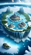Placeholder: Tropical islands in the ocean. Surrounded by ice. Each island has a fortress. All this on another planet where civilization was destroyed by cold.