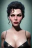 Placeholder: Hannah Waddingham as evil queen in black leather, busty, cleavage, voluptous, rebecca Welton, angry, stern look. character design by cory loftis, fenghua zhong, ryohei hase, ismail inceoglu and ruan jia. unreal engine 5, artistic lighting, highly detailed, photorealistic, fantasy