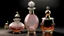 Placeholder: generate me an aesthetic complete image of Perfume Bottle with Whimsical Tea Set with elegant perfume bottle