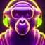 Placeholder: A beautiful portrait of a cyborg monkey purple neon color scheme, high key lighting, volumetric light high details psychedelic background