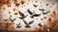 Placeholder: Hyper Realistic Dry Autumn Leaves blowing & pigeons flying on a vintage rustic background