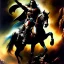 Placeholder: portrait oil on canvas,Death Dealer riding black horse,comic book cover, mystical colors,insanely detailed,realistic,intrincate detail, 16k resolution, masterpiece,Frank Frazetta, Alex Horley, Simon Bisley,Oscar chichoni