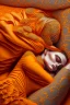 Placeholder: sleeping woman, orange and yellow tones, insanely detailed and intricate, hypermaximalist, elegant, ornate, hyper realistic, super detailed, by Pyke Koch