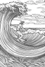 Placeholder: Outline art for coloring page OF A SURFER RIDING A WAVE IN HAWAI, coloring page, white background, Sketch style, only use outline, clean line art, white background, no shadows, no shading, no color, clear