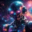 Placeholder: space robot covered with glowing crystals, nebula particles in air, in space, galaxy in background, bright colors, glowing sparkle particles, dark tone, sharp focus, high contrast, 8k, incredible depth, depth of field, dramatic lighting, beautifully intricate details, clean environment, epic dynamic scene
