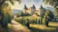 Placeholder: Style Cézanne, calm beauty, gentle sunlight, landscape, chateau, vineyard, monastery, fantasy, peaceful, beautiful composition, exquisite detail