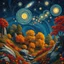Placeholder: Autumn colors, peaceful, Egon Schiele, Max Ernst, night sky filled with galaxies and stars, rocks, trees, flowers, one-line drawing, sharp focus, 8k, deep 3d field, intricate, ornate, one million strokes. strong colors