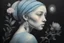 Placeholder: flower cut, girl with pearl earring S<AI in moonlight, shaded pastel and charcoal drawing, bioluminescent, holographic