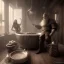 Placeholder: A viking and his wive having a bath, scary, steam punk, realistic, made in octane, cinematic, ultra-realistic, extremely detailed octane rendering, 8K, VRAY Super Real ar 2:3, dof photorealistic futuristic 50mm lens hard lighting dark gray tintype photograph, realistic lighting, sepia color