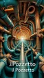 Placeholder: a complex tangle of pipes, joints, vortices of pipes, taps, drain pipes, like a kaleidoscopic tunnel and a text saying "il Pozzetto"