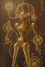 Placeholder: concept art of a giant mechanical clockwork marionette made of brass and gold in a dark moody interior, puppet, ornate, engraved highly detailed, fantasy, render, digital painting, trending on artstation, illustration, in the style of piotr jablonski, artgerm and greg rutkowski, dishonored, arkane lyon