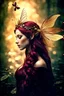 Placeholder: Burgundy dark red gold hair,very long hair, dark gold,gold,rapunzel hair,dark fairy princess,elven crown,dragonflies,fireflies,night,water lilies, orchids,jasmine flowers,glitter,sparkle,flowers,copper,bronze