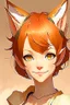 Placeholder: A young female with very short red hair, gold eyes, large fox ears, slight smile, pale skin anime