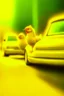 Placeholder: yellow young chickens in a car race, high speed, motion blur, smoke, 4k, downlight, soft light, depth of field, photorealism, trending on art station