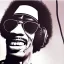 Placeholder: a realistic portrait of Jimi Hendrix at a turntable with headphones on being a DJ, vivid color, with sunglasses