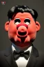 Placeholder: Waist up muppet Portrait, Kim Jong-un muppet doll, black suit, photo studio, red background, unreal engine 5, concept art, art station, god lights, ray tracing, RTX, lumen lighting, ultra detail, volumetric lighting, 3d.