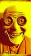 Placeholder: An old picture style of brown and white face of an evil mono very bad quality looks very old camera picture with cracks a face very ugly with h big wired eyes and devilish smile looks looking at you , year 1900