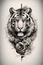 Placeholder: Create a captivating modern 2d ink tattoo design for print , prestigious Divine Tiger using the elegant influences of japan art style, for print, dynamic elements from fashion and design, and bold Japanese contemporary art aesthetics, framing centered in the center, distanced from the edges of the paper perimeter, perfect anatomy, bauhaus, Divine Proportion,
