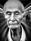 Placeholder: a protrait of a begger sitting inside a subway station in NYC. He is 80 years old, caucasion, thin with balding hair. In one hand he is holding a plastic cup and the other hand is stretched out to beg. Black and white photograph hyperrealistic photorealistic photography