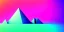 Placeholder: 3d rendering. Abstract futuristic neon background. Fantastic landscape with glowing geometric triangular frame and mountains