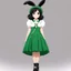 Placeholder: louiseb, bunny hat, 1girl, green dress, solo, black hair, smile, black footwear, short sleeves,looking at viewer, smile,black eyes,looking to the side,crossed arms