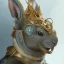 Placeholder: fantasy magic, sharp focus, illustration, highly detailed, digital painting, concept art, art germ and Paul Lewin and Kehinde Wiley, masterpiece silver rabbit head bronze turquoise golden waves