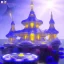 Placeholder: landscape of aztecan celestial blue temple ambient beutiful villa white gold and neon lights bright and blue bright gloss effect of a futuristic house,like spaceship, natural round shapes concept, large transparent view of the open outdoor garden,sea beach,blue sky , gold crystals,with light blue, flowers of Lotus, beutiful pools, light of sun , palmiers,cerisiers en fleurs, wisteria, sun , stars, small waterfalls