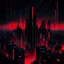 Placeholder: a large city with only tall deep black rectangular buildings with neon red outlines, a pitch black sky is above