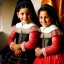 Placeholder: portrait of sisters Eira Santiago Arnau 10 year old and Dalia Santiago Arnau 6 year old by Velazquez,smiling, oil on canvas, cinematic composition, extreme detail,8k,fit full head inside picture,