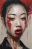 Placeholder: a mixture of ChineseJapaneseKoreanFilipinoThai, prostitute with a black eye and a fat lip and blood dripping from her mouth, oil painting by Zushia Zalarngo