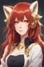 Placeholder: An anime adult female with red hair and gold eyes, fox ears