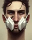 Placeholder: male, boy, cute, young, brown hair, brown eyes, black mask covering mouth, head and shoulders portrait,head and shoulders portrait, 8k resolution concept art portrait by Greg Rutkowski,