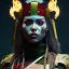 Placeholder: Latin woman, rounded face, blood, black, red, green, samurai helmet, decorative color feathers, retro, bamboo, leather, soft color, highly detailed, art stations, concept art, smooth, unreal engine 5, god rays, ray tracing, RTX, lumen lighting, ultra detail, volumetric lighting, 3d, finely drawn, high definition, high resolution.