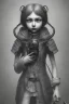 Placeholder: cute girl and litlle monster, Style John Kenn Mortensen,