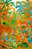 Placeholder: An orange colored mechanical jungle with devilish tigers designed in Navajo baskets painted by Henri Matisse