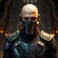 Placeholder: star wars bald male corellian jedi wearing gunmetal grey and black old republic armored flightsuit and breath mask with gold and metallic red trim inside the jedi temple, centered head and shoulders portrait, hyperdetailed, dynamic lighting, hyperdetailed background, 8k resolution, volumetric lighting, light skin, fully symmetric details