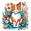 Placeholder: cute cat-print-vincent-van-gogh-flowers-,design, vector graphic, colorful, adorable, cute, vector illustration, white background