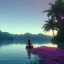 Placeholder: the camera is far away and there's two people sitting from behind looking at a lake, t's sunset there're a lot of shades of pink and purple, flashing. the lake is reflexing tiny lights, magic universe atmosphere, cinematic atmosphere, 8k, octane render, unreal engine, , by Asaf Hanuka